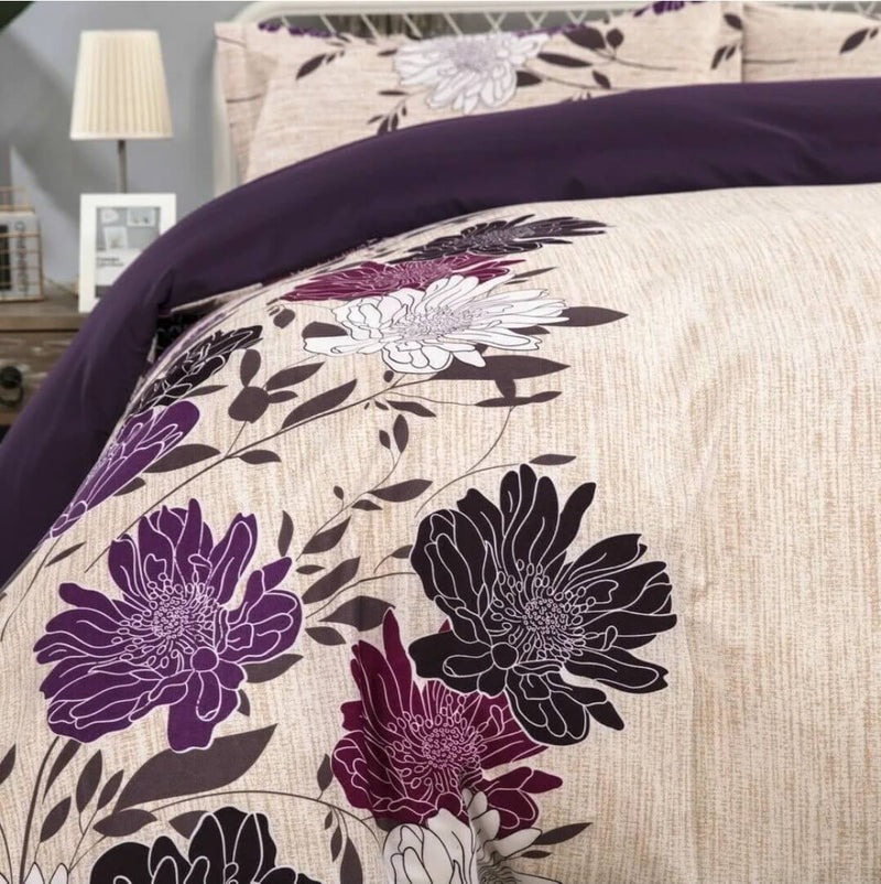Purple Floral Quilt Cover - Ultra Soft Donna/Duvet Cover Set 2xPillowcases