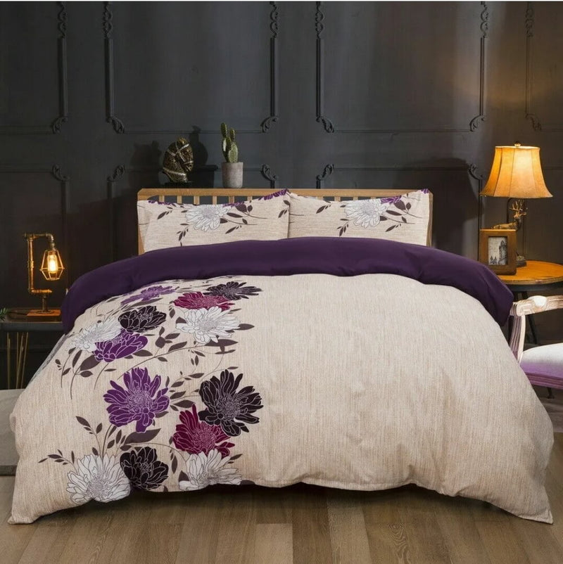 Purple Floral Quilt Cover Set- Ultra Soft Donna/Duvet Cover Set 2xPillowcases
