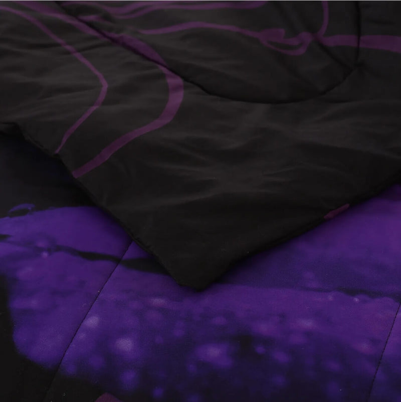 Black Base Purple Floral Comforter Set-Quilt Set (3Pcs)