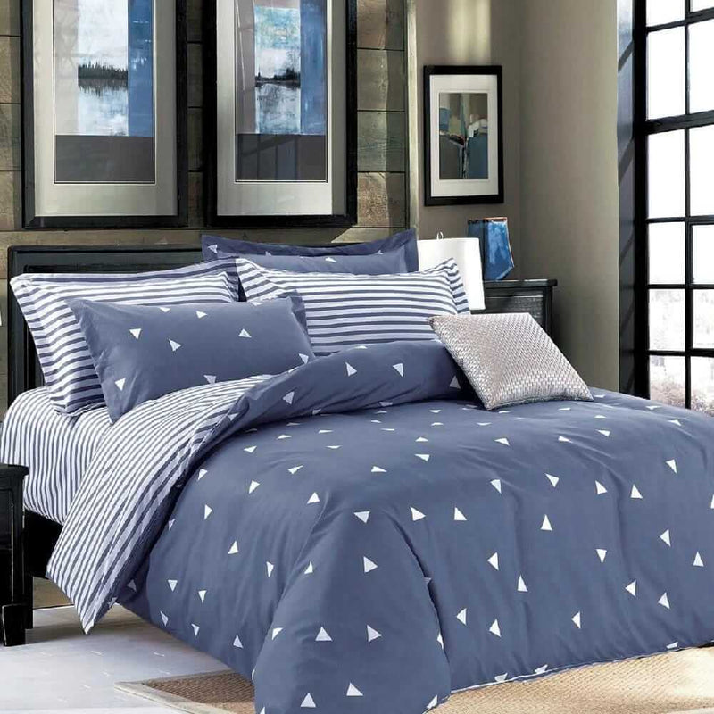 Blue Base Triangle Quilt Cover - Ultra Soft Donna/Duvet Cover Set 2xPillowcases
