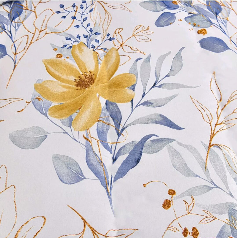 Blue Botanical Quilt Cover - Ultra Soft Donna/Duvet Cover Set 2xPillowcases