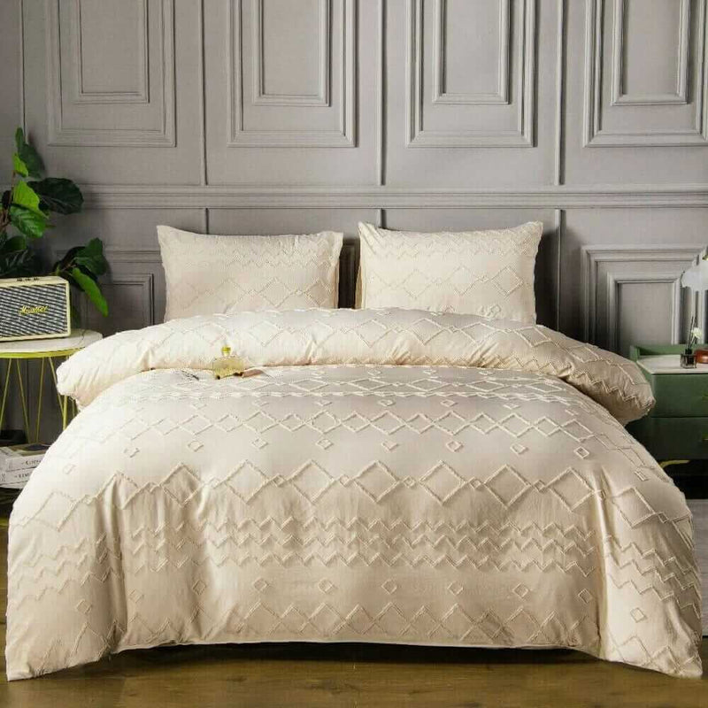 Beige Tufted Design Quilt Cover - Ultra Soft Donna/Duvet Cover Set 2xPillowcases