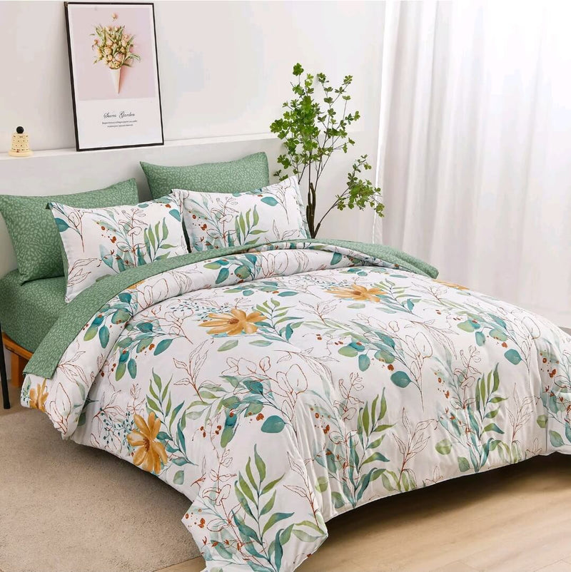 Green Botanical Quilt Cover - Ultra Soft Donna/Duvet Cover Set 2xPillowcases