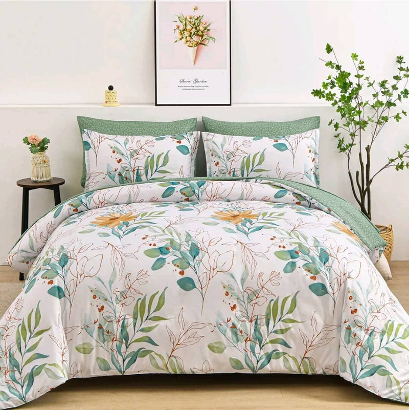 Green Botanical Quilt Cover - Ultra Soft Donna/Duvet Cover Set 2xPillowcases