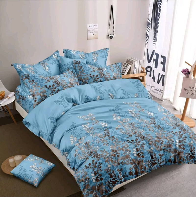 Blue Floral Quilt Cover Set - Ultra Soft Doona/Duvet Cover Set 2xPillowcases