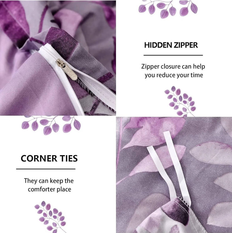 Purple Floral Quilt Cover - Ultra Soft Donna/Duvet Cover Set 2xPillowcases