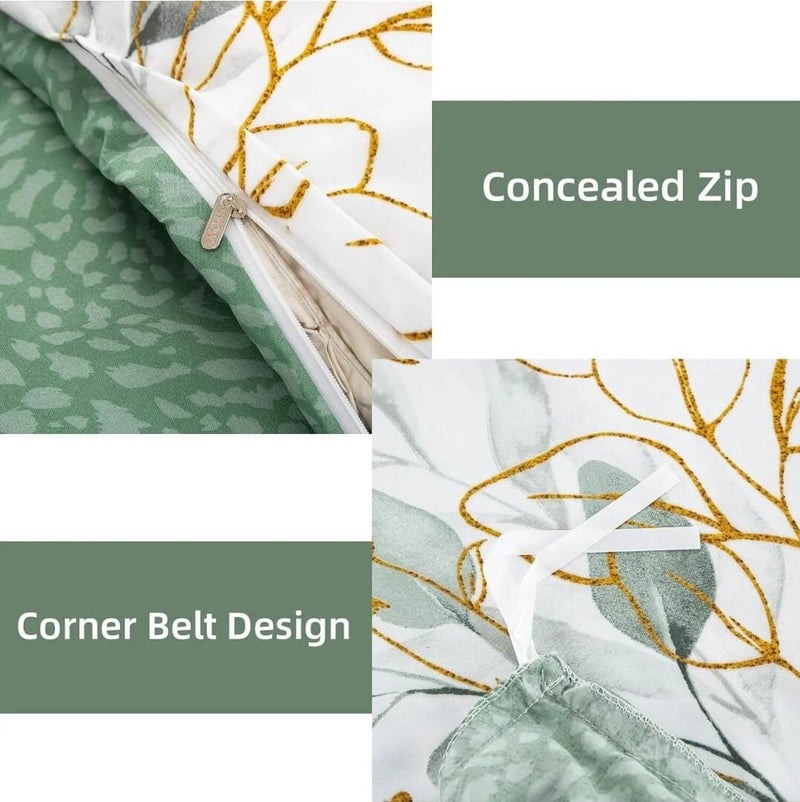 Green Botanical Quilt Cover - Ultra Soft Donna/Duvet Cover Set 2xPillowcases