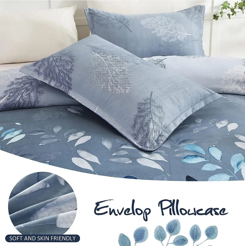 Blue Floral Quilt Cover - Ultra Soft Donna/Duvet Cover Set 2xPillowcases