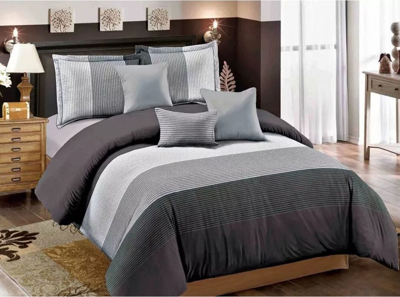 Grey Striped Quilt Cover - Ultra Soft Doona/Duvet Cover Set 2xPillowcases