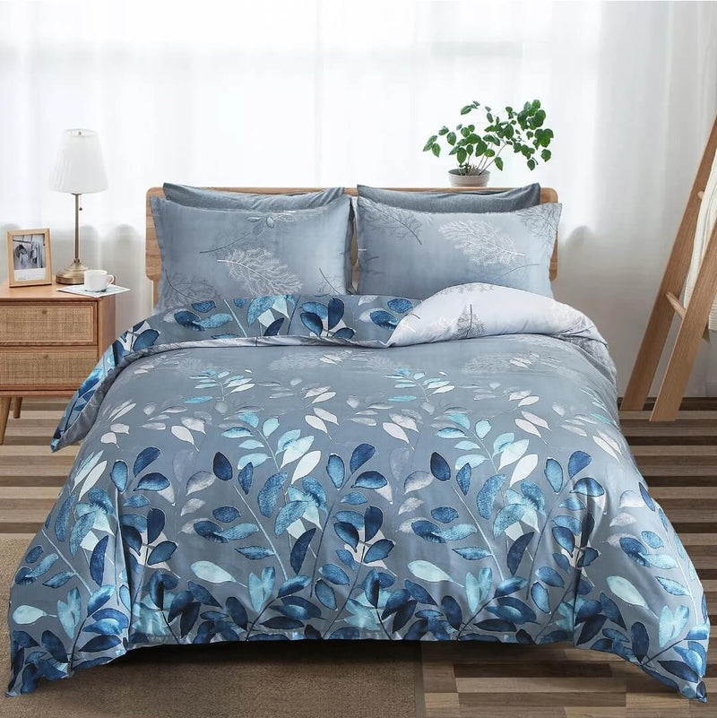 Blue Floral Quilt Cover - Ultra Soft Donna/Duvet Cover Set 2xPillowcases