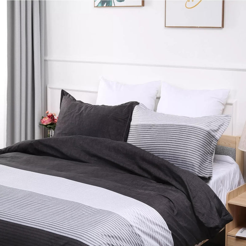 Grey Striped Quilt Cover - Ultra Soft Doona/Duvet Cover Set 2xPillowcases