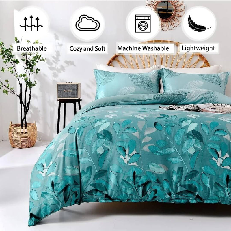 Sea Green Floral Quilt Cover - Ultra Soft Donna/Duvet Cover Set 2xPillowcases