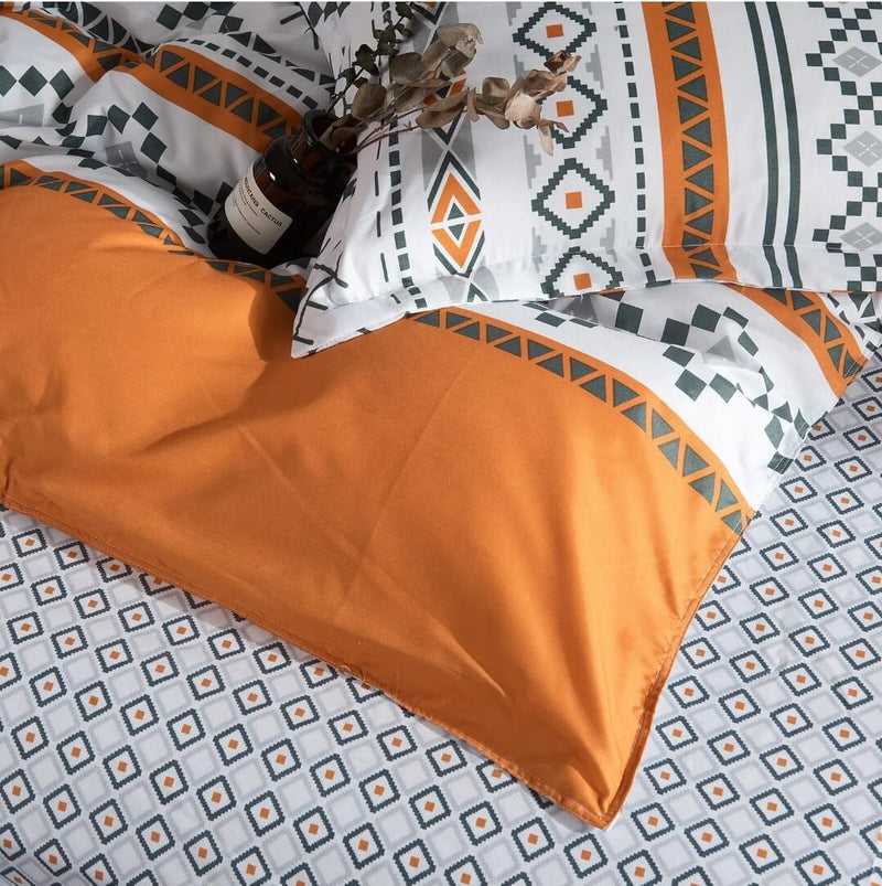 Orange Printed Quilt Cover - Ultra Soft Donna/Duvet Cover Set 2xPillowcases