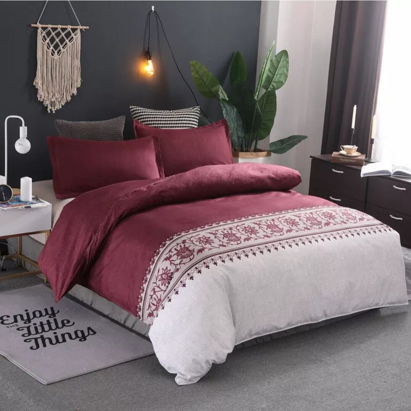 Red Striped Quilt Cover - Ultra Soft Donna/Duvet Cover Set 2xPillowcases