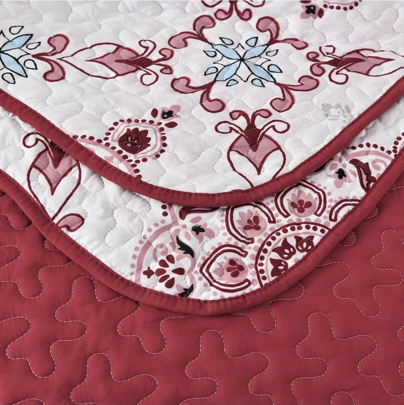 Red Floral Bedspread Coverlet Set-Quilted Bedspread Sets (3Pcs)