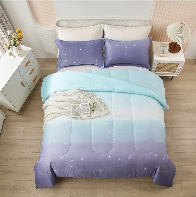 Sky Blue Gradient Comforter Set-Quilt Set (3Pcs)