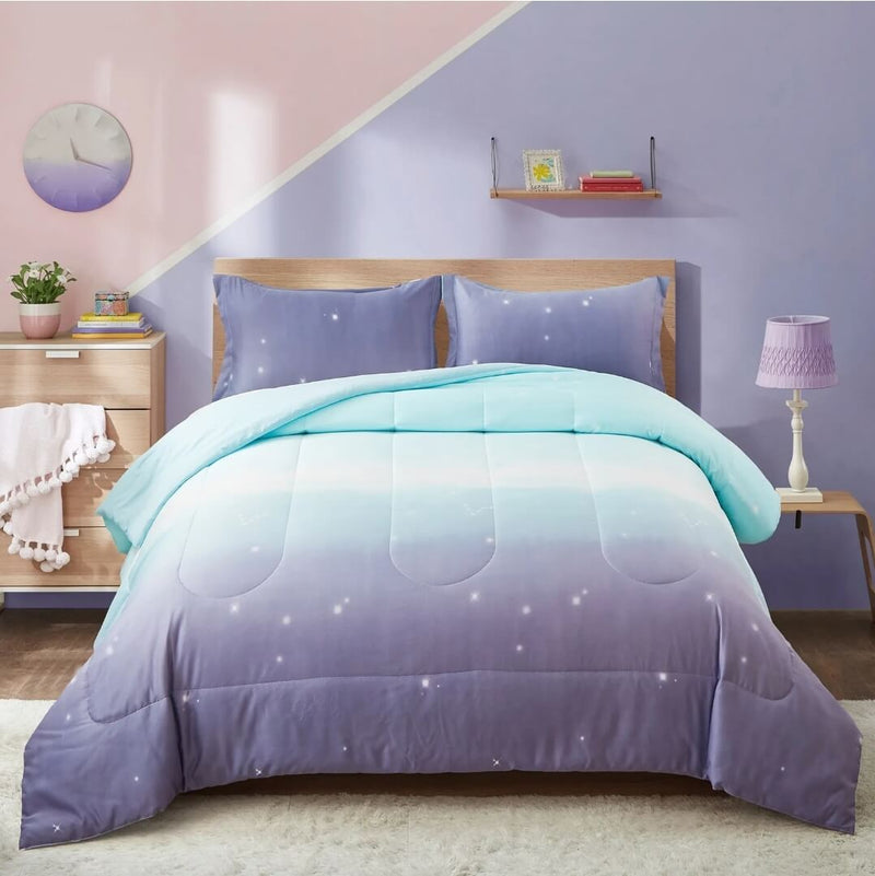 Sky Blue Gradient Comforter Set-Quilt Set (3Pcs)