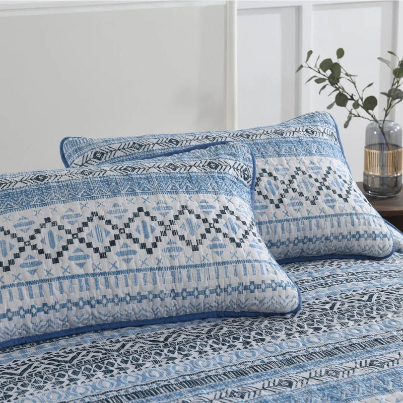 New Blue INDIAN Coverlet Set-Quilted Bedspread Set (3Pcs)