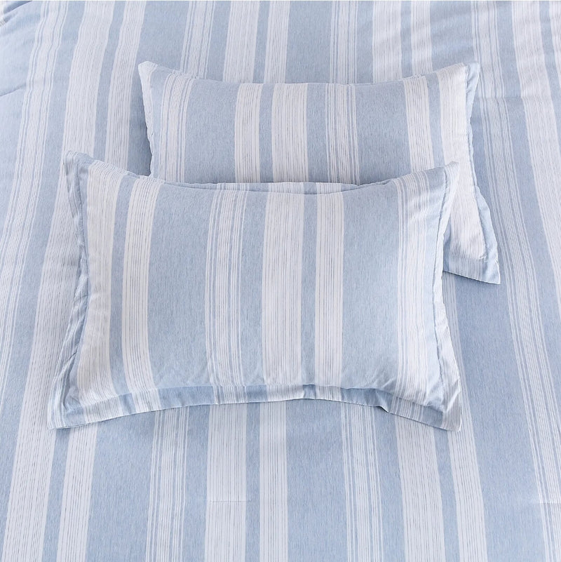 Sky Blue Striped Comforter Set-Quilt Set (3Pcs)
