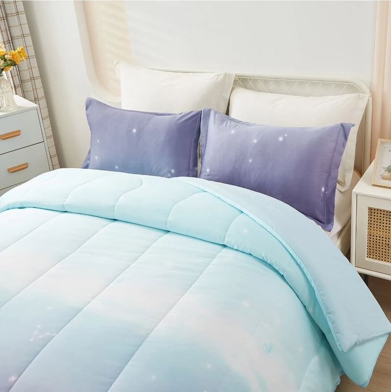 Sky Blue Gradient Comforter Set-Quilt Set (3Pcs)