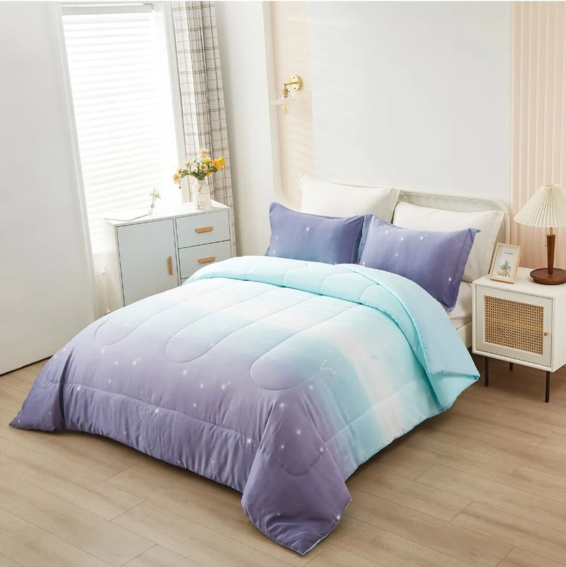 Sky Blue Gradient Comforter Set-Quilt Set (3Pcs)