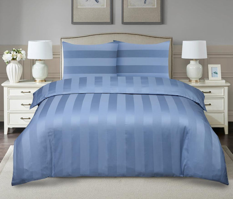1200TC Cotton Duvet Cover Set - Wide Stripe Quilt Cover (Sky Blue)