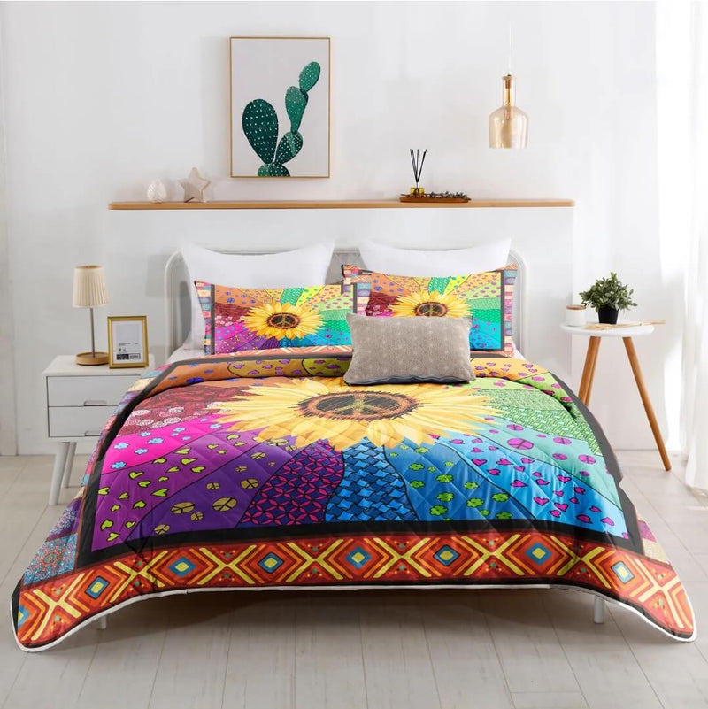Sunflower Colorful Comforter Set-Quilt Set (3Pcs)