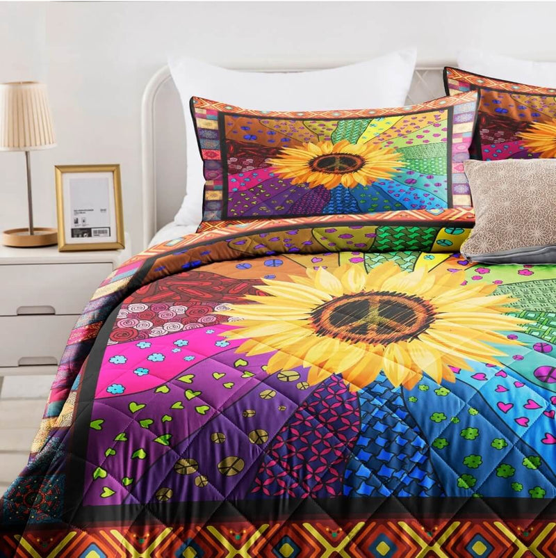 Sunflower Colorful Comforter Set-Quilt Set (3Pcs)