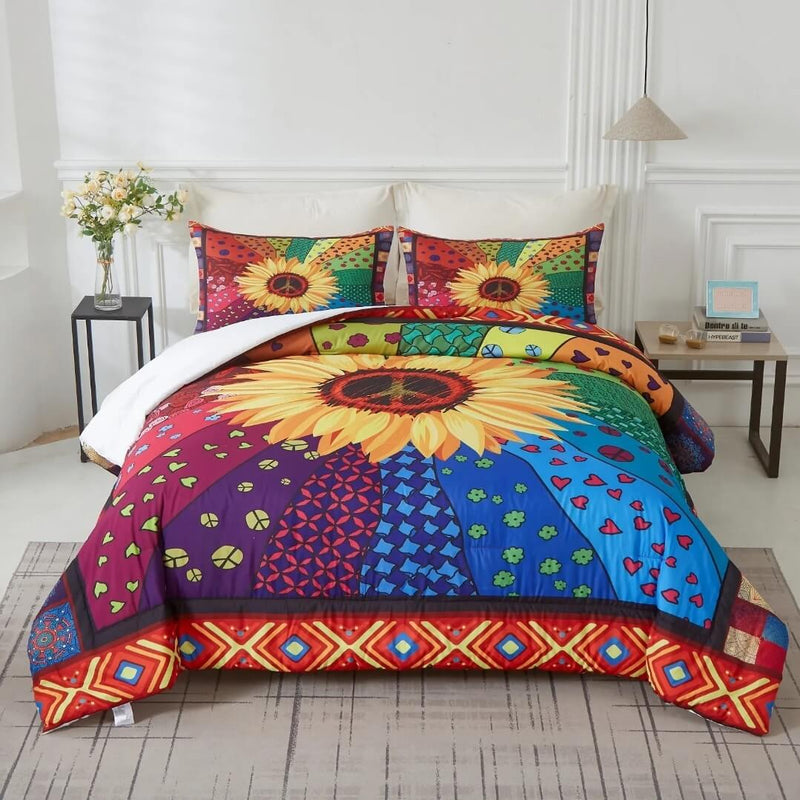 Sunflower Colorful Comforter Set-Quilt Set (3Pcs)