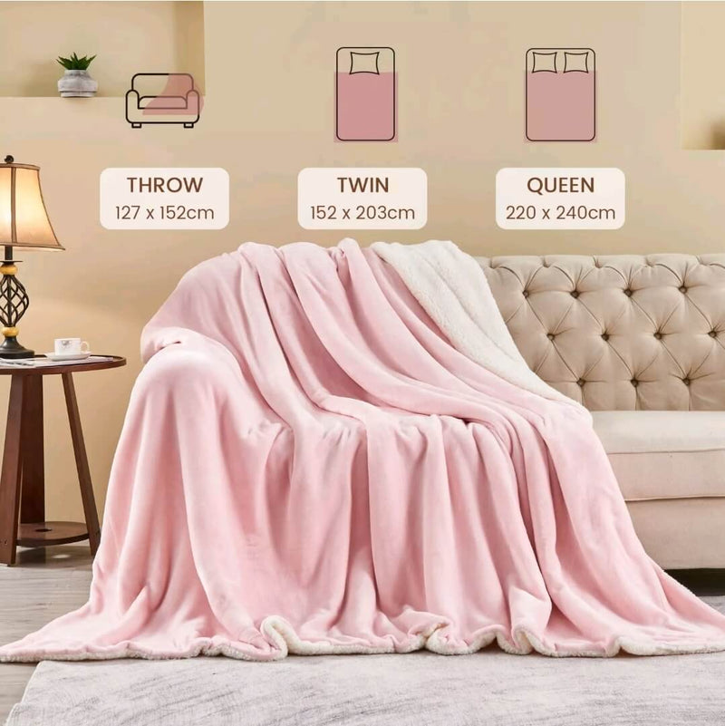 Sherpa Fleece Blanket - Cuddly Plush Sofa Throw (Pink)