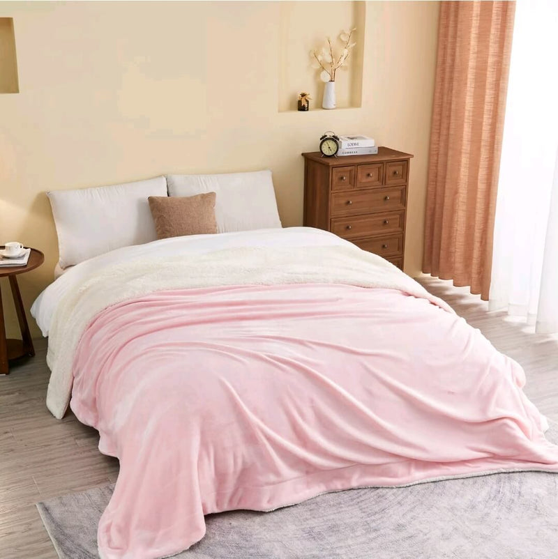 Sherpa Fleece Blanket - Cuddly Plush Sofa Throw (Pink)