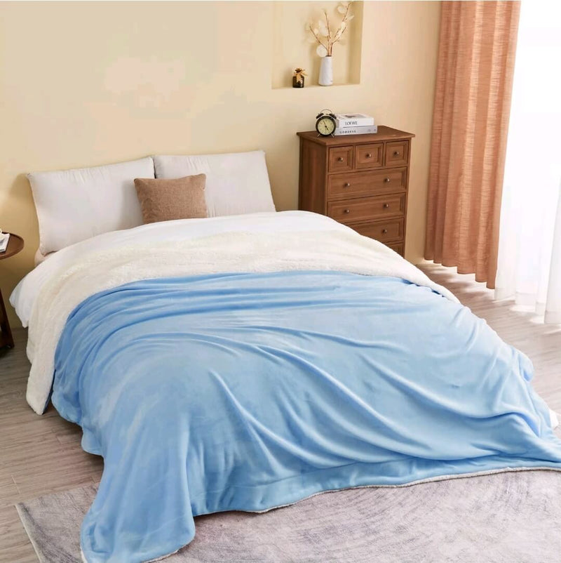 Sherpa Fleece Blanket - Cuddly Plush Sofa Throw (Sky Blue)
