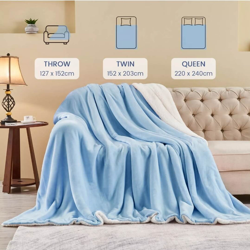 Sherpa Fleece Blanket - Cuddly Plush Sofa Throw (Sky Blue)