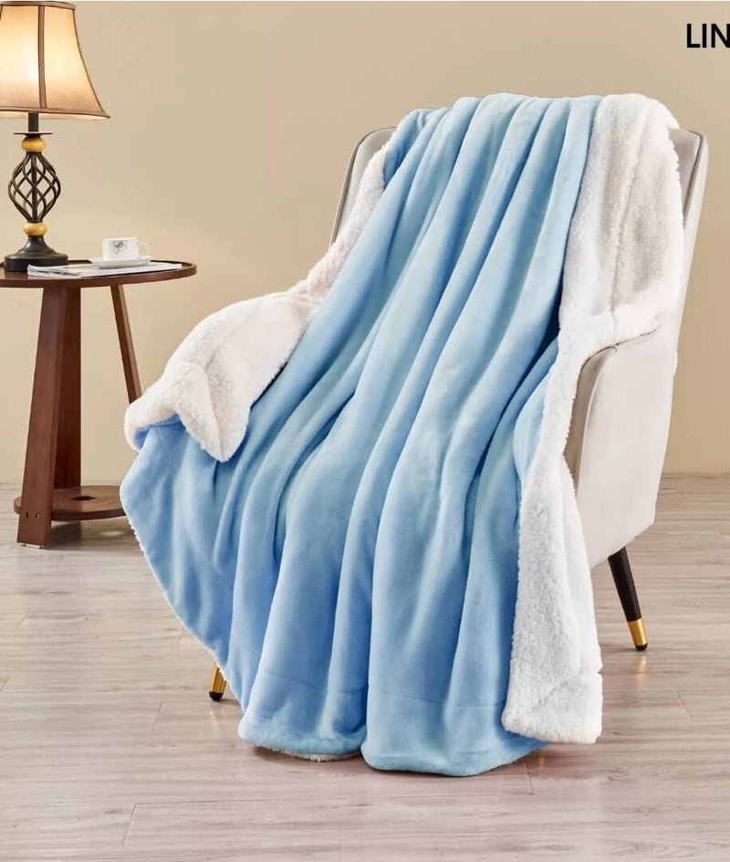 Sherpa Fleece Blanket Cuddly Plush Sofa Throw (Sky Blue)