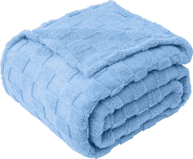 Soft Warm Fluffy Blanket - Cuddly Plush Sofa Throw (Sky Blue)