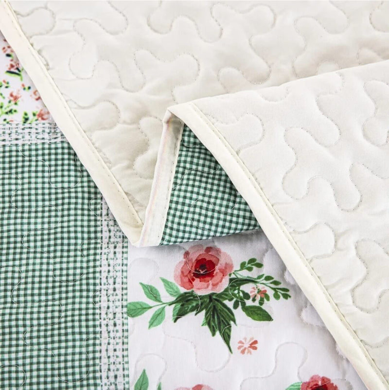 Green Floral Coverlet Set-Quilted Bedspread Sets (3Pcs)