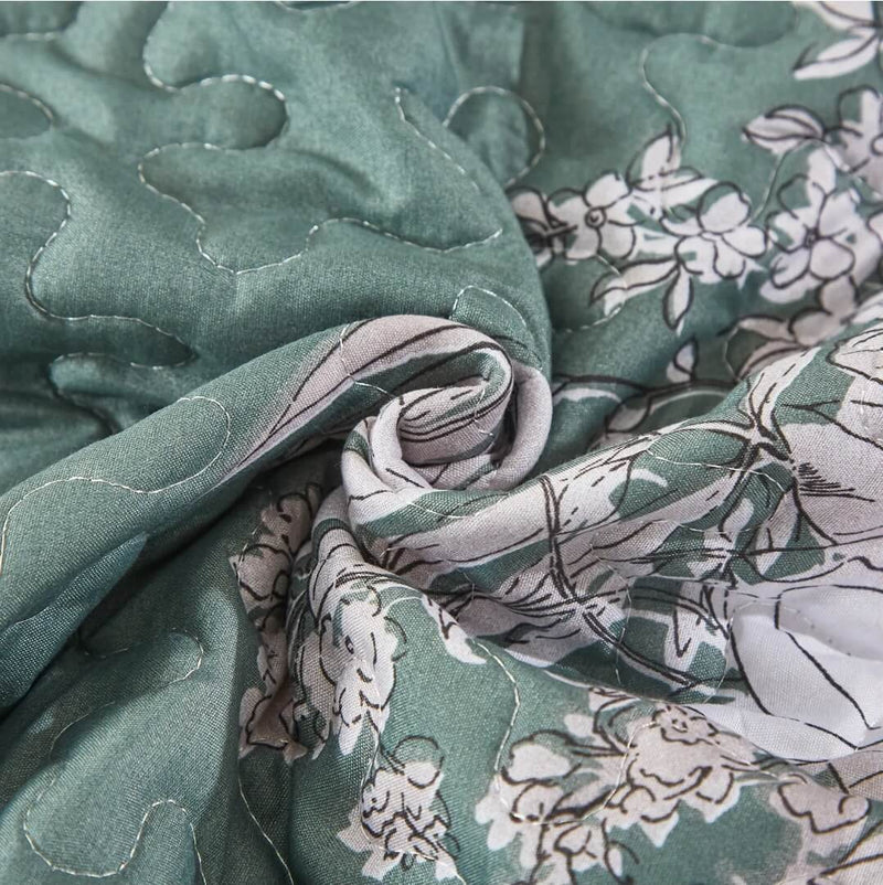 New Green Floral Quilted Bedspread Coverlet Sets (3Pcs)
