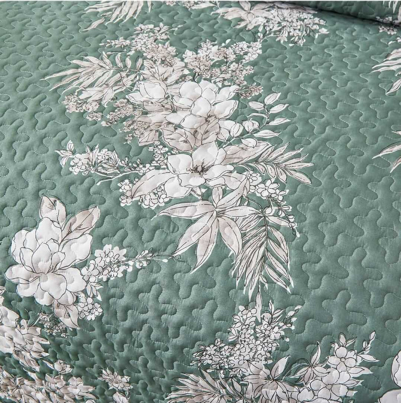 New Green Floral Quilted Bedspread Coverlet Sets (3Pcs)