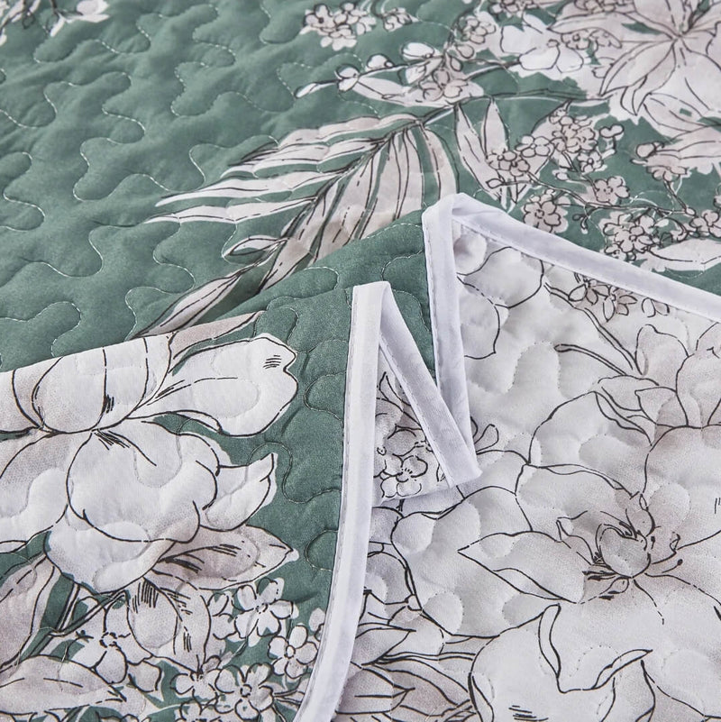 Green Flower Coverlet Set-Quilted Bedspread Sets (3Pcs)