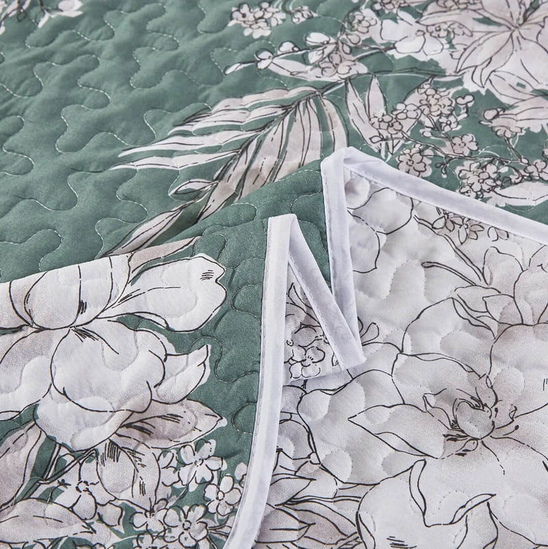 New Green Floral Quilted Bedspread Coverlet Sets (3Pcs)
