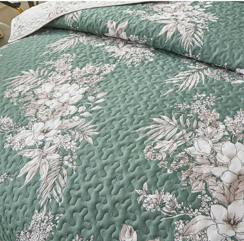 New Green Floral Quilted Bedspread Coverlet Sets (3Pcs)