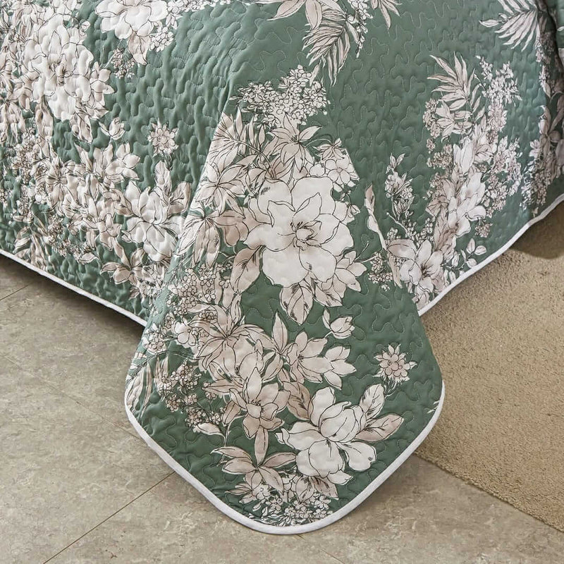 New Green Floral Quilted Bedspread Coverlet Sets (3Pcs)