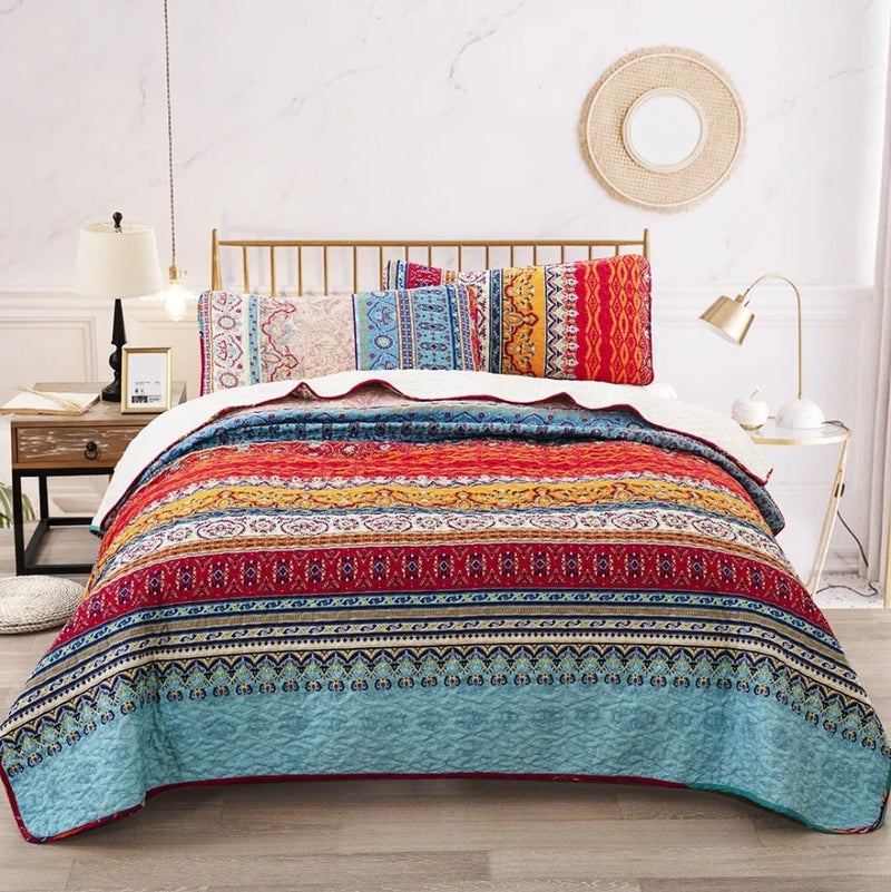 Mandala Style Coverlet Set-Floral Quilted Bedspread Sets (3Pcs)
