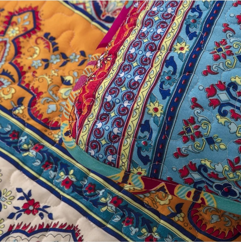 Indian Style Bohemian Bedspread Set – Patchwork Quilt Coverlet (3Pcs)
