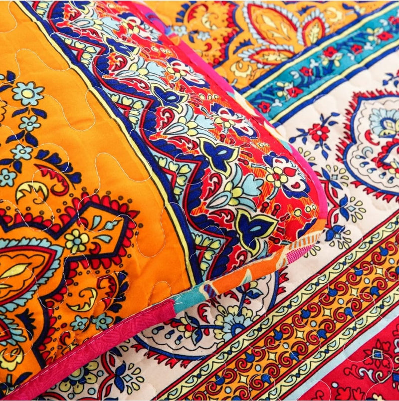 Indian Style Bohemian Bedspread Set – Patchwork Quilt Coverlet (3Pcs)