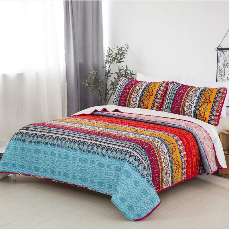 Indian Style Bohemian Bedspread Set – Patchwork Quilt Coverlet (3Pcs)