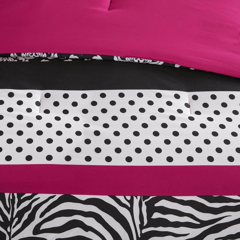 Pink & Black Patchwork Comforter Set-Quilt Set (3Pcs)