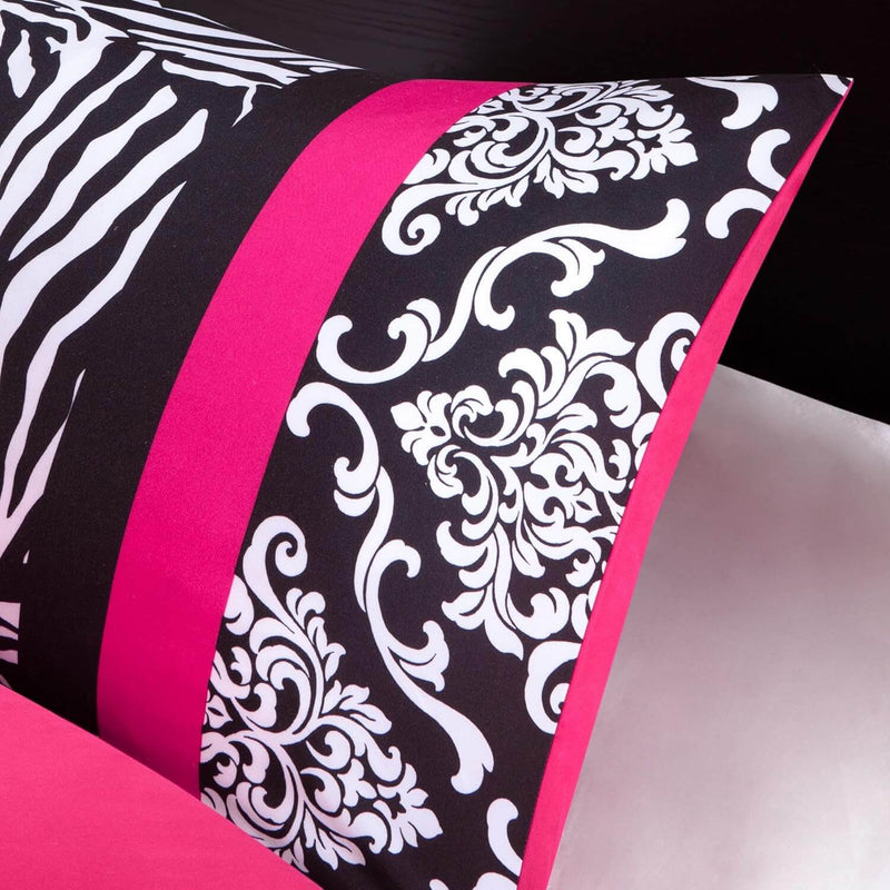 Pink & Black Patchwork Comforter Set-Quilt Set (3Pcs)