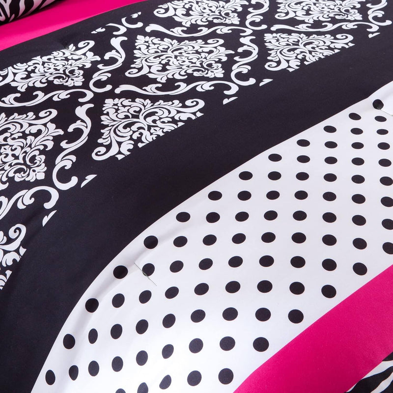 Pink & Black Patchwork Comforter Set-Quilt Set (3Pcs)