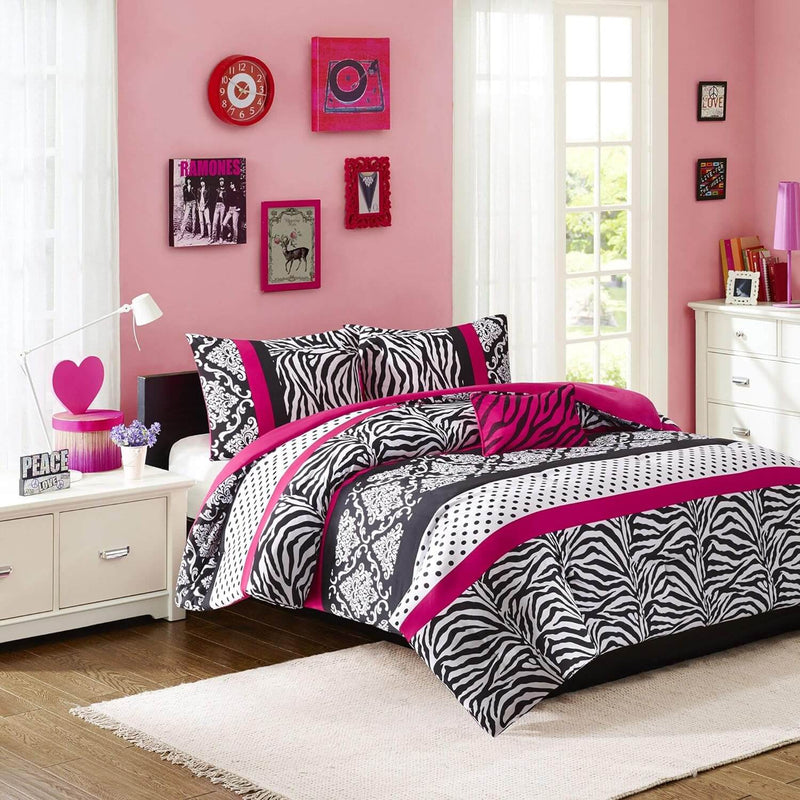 Pink & Black Patchwork Comforter Set-Quilt Set (3Pcs)